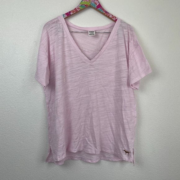 VS PINK pink v-neck sequins tee size L // 1705 - Picture 1 of 6